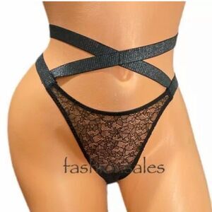 Victoria’s Secret Very Sexy Brazilian Slip Strappy High Waist Lace Panty Black